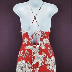 Express red white floral high maxi dress size XS